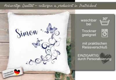 CreaDesign Dekokissen Kinder 40 X 40 Cm Schmetterling Blau Mit Name Personalisiert 7 CreaDesign Dekokissen Kinder 40 X 40 Cm Schmetterling Blau Mit Name Personalisiert – Bild 5