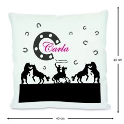 CreaDesign Dekokissen Kinder 40 X 40 Cm Cowboy Pferde Schwarz Pink Mit Name Personalisiert