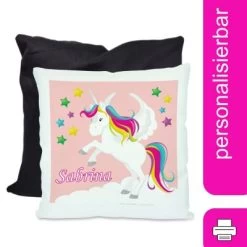 CreaDesign Dekokissen Kinder 40 X 40 Cm Einhorn Rosa Mit Name Personalisiert