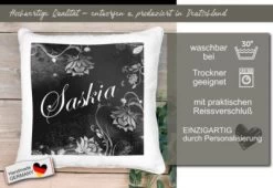 CreaDesign Dekokissen Kinder 40 X 40 Cm Blumen Schwarz Mit Name Personalisiert -Spielzeugladen 30543815 05