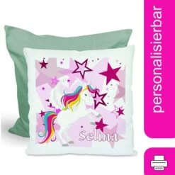 CreaDesign Dekokissen Kinder 40 X 40 Cm Einhorn Sterne Rosa Mit Name Personalisiert