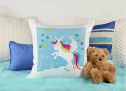 CreaDesign Dekokissen Kinder 40 X 40 Cm Einhorn Blau Mit Name Personalisiert -Spielzeugladen 30544061 04
