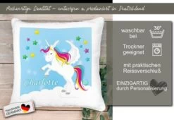 CreaDesign Dekokissen Kinder 40 X 40 Cm Einhorn Blau Mit Name Personalisiert -Spielzeugladen 30544061 05