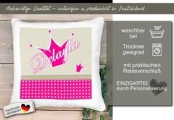 CreaDesign Dekokissen Kinder 40 X 40 Cm Prinz / Prinzessin Beige Pink Mit Name Personalisiert -Spielzeugladen 30544169 05