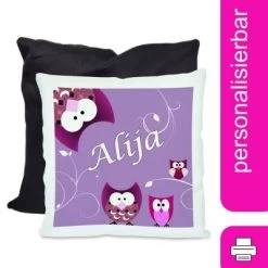 CreaDesign Dekokissen Kinder 40 X 40 Cm Eule Lila Mit Name Personalisiert