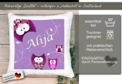 CreaDesign Dekokissen Kinder 40 X 40 Cm Eule Lila Mit Name Personalisiert -Spielzeugladen 30544181 05