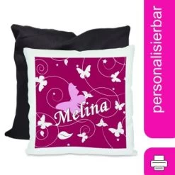 CreaDesign Dekokissen Kinder 40 X 40 Cm Schmetterling Brombeere Mit Name Personalisiert