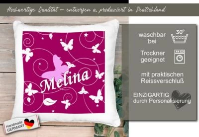 CreaDesign Dekokissen Kinder 40 X 40 Cm Schmetterling Brombeere Mit Name Personalisiert 7 CreaDesign Dekokissen Kinder 40 X 40 Cm Schmetterling Brombeere Mit Name Personalisiert – Bild 5