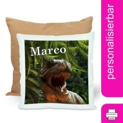 CreaDesign Dekokissen Kinder 40 X 40 Cm T-Rex Mit Name Personalisiert