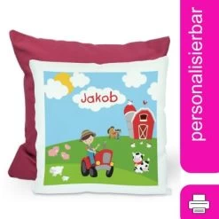 CreaDesign Dekokissen Kinder 40 X 40 Cm Bauernhof Mit Name Personalisiert