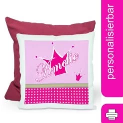 CreaDesign Dekokissen Kinder 40 X 40 Cm Prinz / Prinzessin Pink Mit Name Personalisiert