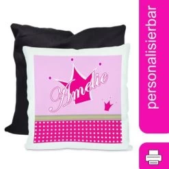 CreaDesign Dekokissen Kinder 40 X 40 Cm Prinz / Prinzessin Pink Mit Name Personalisiert