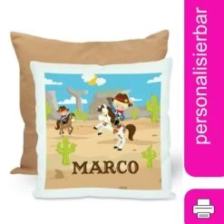 CreaDesign Dekokissen Kinder 40 X 40 Cm Cowboy Mit Name Personalisiert