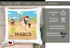 CreaDesign Dekokissen Kinder 40 X 40 Cm Cowboy Mit Name Personalisiert -Spielzeugladen 30544551 05
