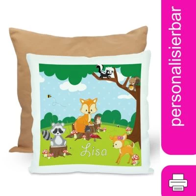 CreaDesign Dekokissen Kinder 40 X 40 Cm Waldtiere Mit Name Personalisiert 3 CreaDesign Dekokissen Kinder 40 X 40 Cm Waldtiere Mit Name Personalisiert