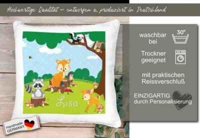 CreaDesign Dekokissen Kinder 40 X 40 Cm Waldtiere Mit Name Personalisiert 7 CreaDesign Dekokissen Kinder 40 X 40 Cm Waldtiere Mit Name Personalisiert – Bild 5