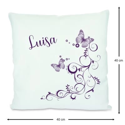 CreaDesign Dekokissen Kinder 40 X 40 Cm Schmetterling Lila Mit Name Personalisiert 5 CreaDesign Dekokissen Kinder 40 X 40 Cm Schmetterling Lila Mit Name Personalisiert – Bild 3