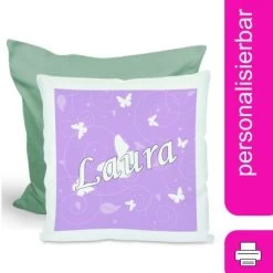 CreaDesign Dekokissen Kinder 40 X 40 Cm Schmetterling Flieder Mit Name Personalisiert