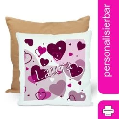 CreaDesign Dekokissen Kinder 40 X 40 Cm Herz Brombeere Mit Name Personalisiert