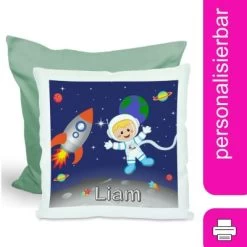 CreaDesign Dekokissen Kinder 40 X 40 Cm Weltall Mit Name Personalisiert