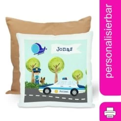CreaDesign Dekokissen Kinder 40 X 40 Cm Polizei Mit Name Personalisiert