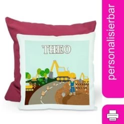 CreaDesign Dekokissen Kinder 40 X 40 Cm Bagger Mit Name Personalisiert