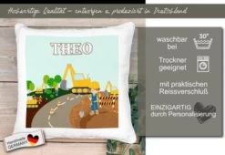 CreaDesign Dekokissen Kinder 40 X 40 Cm Bagger Mit Name Personalisiert -Spielzeugladen 30544836 05