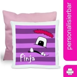 CreaDesign Dekokissen Kinder 40 X 40 Cm Monster Lila Mit Name Personalisiert