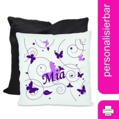 CreaDesign Dekokissen Kinder 40 X 40 Cm Schmetterling Flieder Lila Mit Name Personalisiert