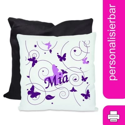 CreaDesign Dekokissen Kinder 40 X 40 Cm Schmetterling Flieder Lila Mit Name Personalisiert 3 CreaDesign Dekokissen Kinder 40 X 40 Cm Schmetterling Flieder Lila Mit Name Personalisiert