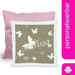 CreaDesign Dekokissen Kinder 40 X 40 Cm Schmetterling Cappuchino Mit Name Personalisiert