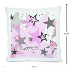 CreaDesign Dekokissen Kinder 40 X 40 Cm Sterne Rosa Grau Mit Name Personalisiert -Spielzeugladen 30544946 03