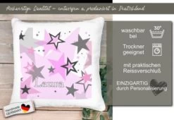 CreaDesign Dekokissen Kinder 40 X 40 Cm Sterne Rosa Grau Mit Name Personalisiert -Spielzeugladen 30544946 05