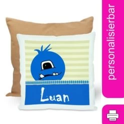 CreaDesign Dekokissen Kinder 40 X 40 Cm Monster Blau Mit Name Personalisiert