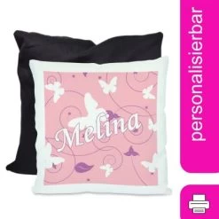 CreaDesign Dekokissen Kinder 40 X 40 Cm Schmetterling Rosa Lila Mit Name Personalisiert