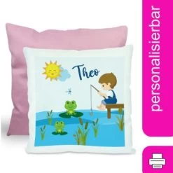 CreaDesign Dekokissen Kinder 40 X 40 Cm Froschteich Mit Name Personalisiert