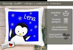 CreaDesign Dekokissen Kinder 40 X 40 Cm Pinguin Blau Mit Name Personalisiert -Spielzeugladen 30545145 05