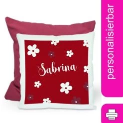 CreaDesign Dekokissen Kinder 40 X 40 Cm Blumen Rot Mit Name Personalisiert