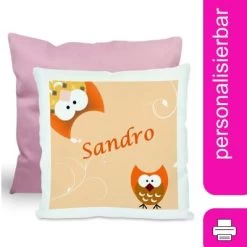 CreaDesign Dekokissen Kinder 40 X 40 Cm Eule Orange Mit Name Personalisiert