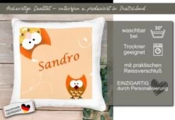 CreaDesign Dekokissen Kinder 40 X 40 Cm Eule Orange Mit Name Personalisiert -Spielzeugladen 30545262 05