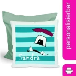CreaDesign Dekokissen Kinder 40 X 40 Cm Monster Türkis Mit Name Personalisiert