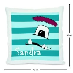 CreaDesign Dekokissen Kinder 40 X 40 Cm Monster Türkis Mit Name Personalisiert -Spielzeugladen 30545341 03