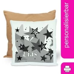 CreaDesign Dekokissen Kinder 40 X 40 Cm Sterne Schwarz Mit Name Personalisiert