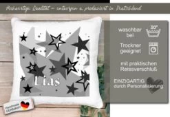 CreaDesign Dekokissen Kinder 40 X 40 Cm Sterne Schwarz Mit Name Personalisiert -Spielzeugladen 30545364 05