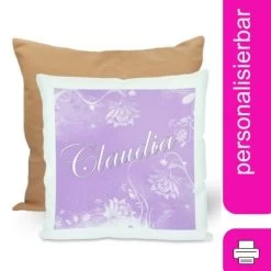 CreaDesign Dekokissen Kinder 40 X 40 Cm Blumen Flieder Mit Name Personalisiert
