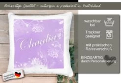 CreaDesign Dekokissen Kinder 40 X 40 Cm Blumen Flieder Mit Name Personalisiert -Spielzeugladen 30545380 05