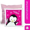 CreaDesign Dekokissen Kinder 40 X 40 Cm Pinguin Pink Mit Name Personalisiert -Spielzeugladen 30545414 01