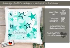 CreaDesign Dekokissen Kinder 40 X 40 Cm Sterne Türkis Mit Name Personalisiert -Spielzeugladen 30545477 05