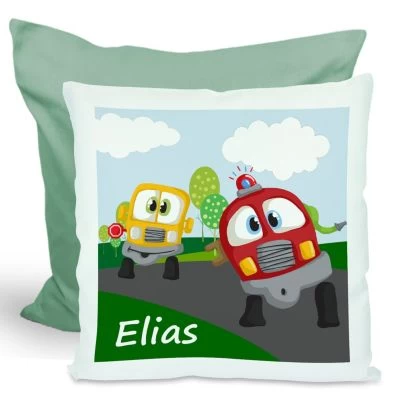 CreaDesign Dekokissen Kinder 40 X 40 Cm Auto Cartoon Mit Name Personalisiert 4 CreaDesign Dekokissen Kinder 40 X 40 Cm Auto Cartoon Mit Name Personalisiert – Bild 2