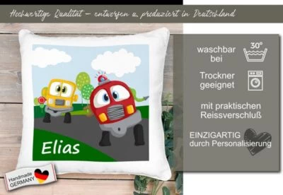 CreaDesign Dekokissen Kinder 40 X 40 Cm Auto Cartoon Mit Name Personalisiert 7 CreaDesign Dekokissen Kinder 40 X 40 Cm Auto Cartoon Mit Name Personalisiert – Bild 5